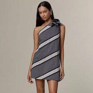 Maeve One Shoulder Embellished Mini Dress Sleeveless Size S Black White